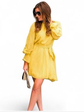 JOIE Daeven Yellow Polka Dot Silk Belted Dress - XS